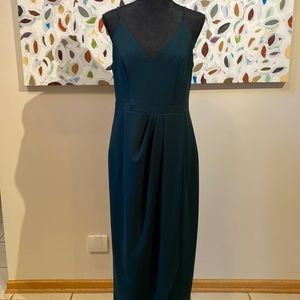 BHLDN Lyra V-Neck Wrap Skirt Crepe Midi Dress, Sz 10, Dark Emerald, Like New